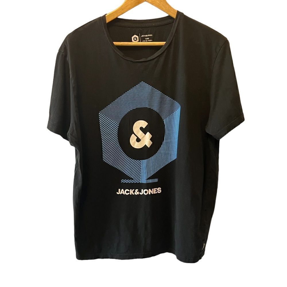 MENS JACK & JONES Core Black Graphic Casual Short Sleeve Tee Shirt L